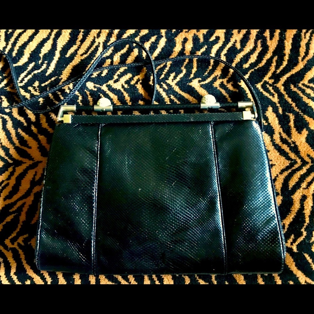 Vintage Judith Lieber faux lizard\rhinestone frame